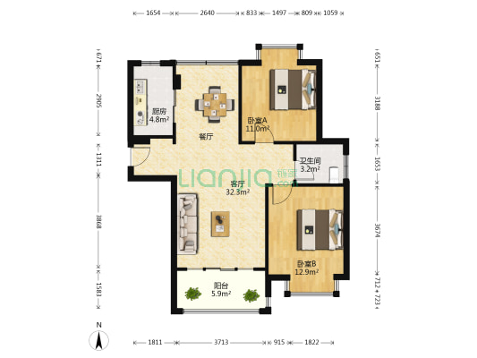 江湾豪庭 2室1厅1卫 92平方