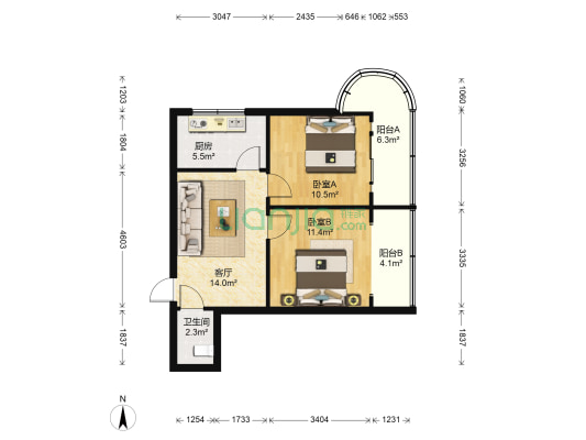 劳动村社区 2室1厅1卫 62平方