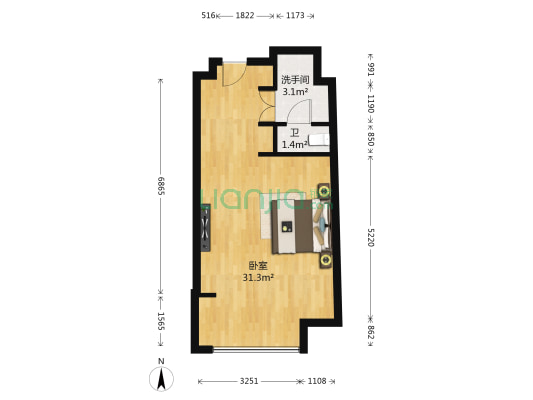 梦时代公寓 1室0厅2卫 52平方
