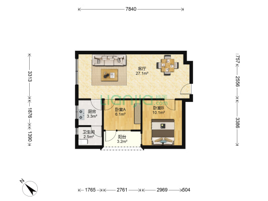 积德花园 2室1厅1卫 74平方