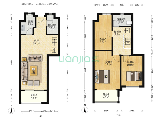 远洋招商保利东湾 3室1厅2卫 98平方