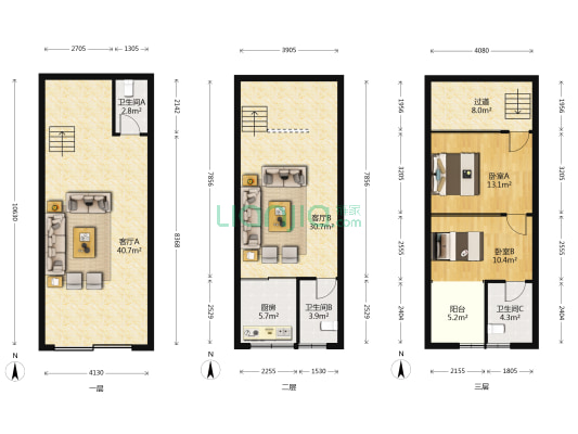 新华龙现代物流园 2室2厅3卫 90平方