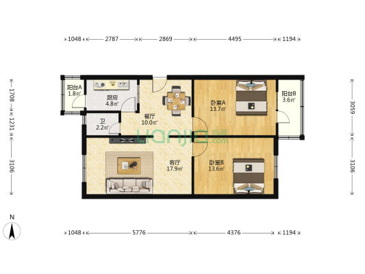 周家拐子小区 2室2厅1卫 75平方