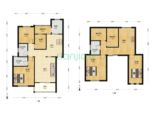包公学府花园 5室2厅3卫 155平方