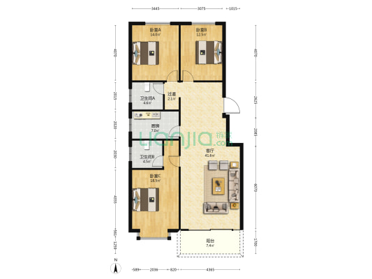 花溪苑 3室1厅2卫 132平方