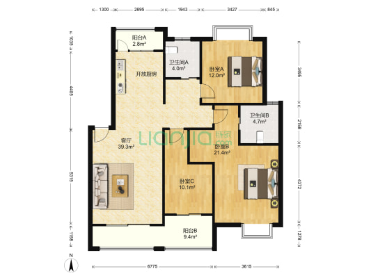 吴越尚院 3室1厅2卫 118平方