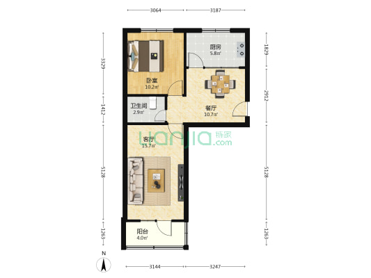 铝制品家属院 1室2厅1卫 56平方