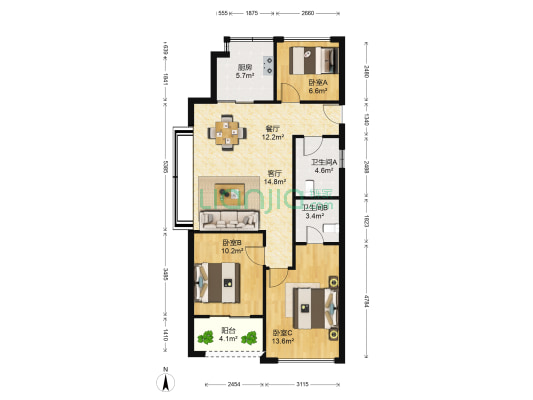 祥生钱塘新语二期 3室2厅2卫 89平方