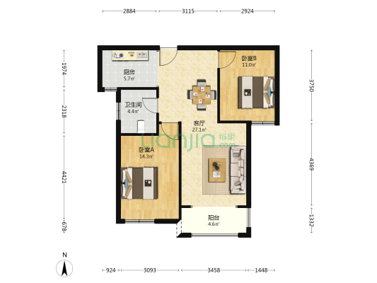 侬联佳园 2室1厅1卫 92平方