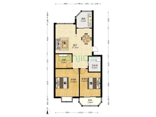 水韵苑小区 3室1厅1卫 95平方