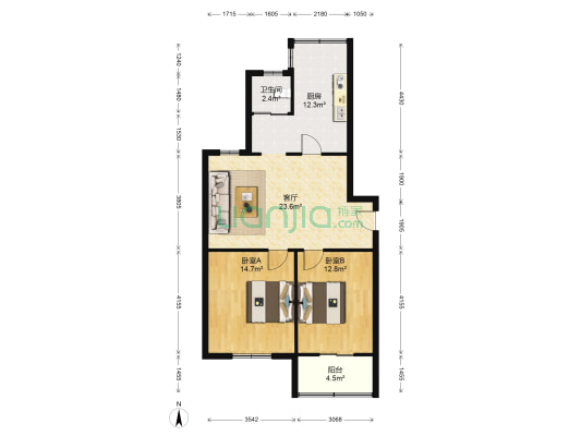 天门山路8号 2室1厅1卫 81平方