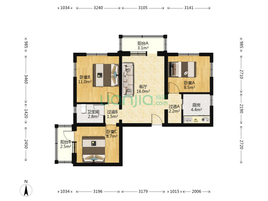 城建小区 3室1厅1卫 80平方