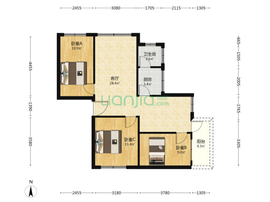 高基里六巷 3室1厅1卫 80平方