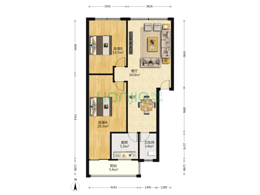 宁港·东城秀景 2室1厅1卫 96平方