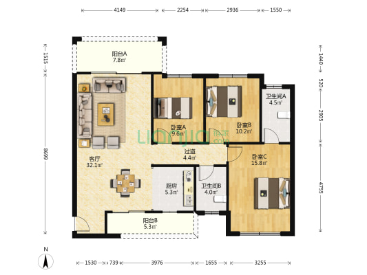 绿涛公园里 3室1厅2卫 120平方