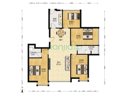众安春江时代 4室1厅2卫 141平方