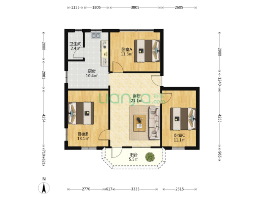 南美公司北区宿舍 3室1厅1卫 90平方