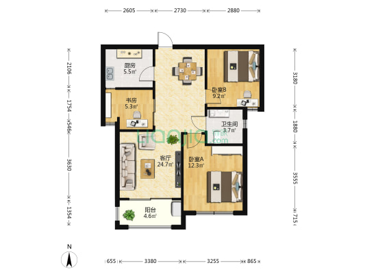 恒达中环国际 3室1厅1卫 86平方