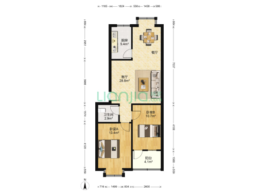 开元小区 2室1厅1卫 84平方