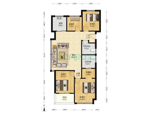 赞成漫悦 4室1厅2卫 115平方