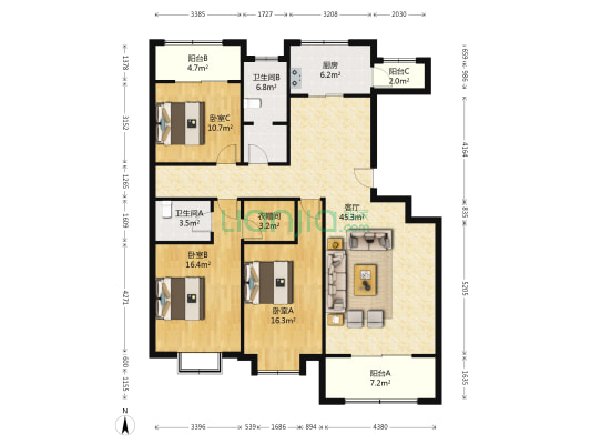 城南雅苑 3室1厅2卫 158平方