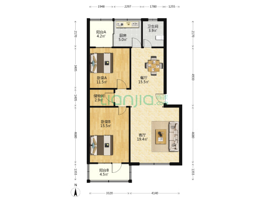 商检楼 2室2厅1卫 93平方