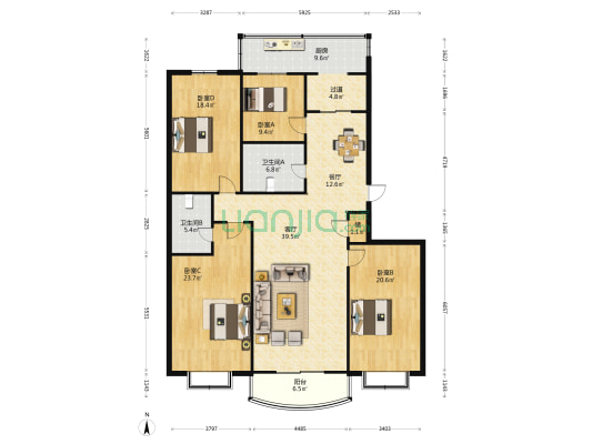 福临小区 4室2厅2卫 170平方
