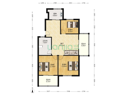 风光地带 3室1厅1卫 105平方