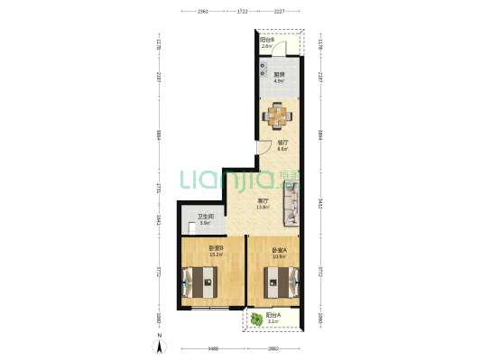 财富新天地 2室2厅1卫 74平方