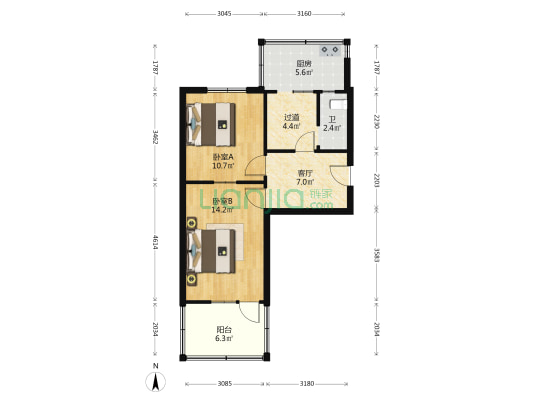 养鸡厂宿舍 2室1厅1卫 53平方