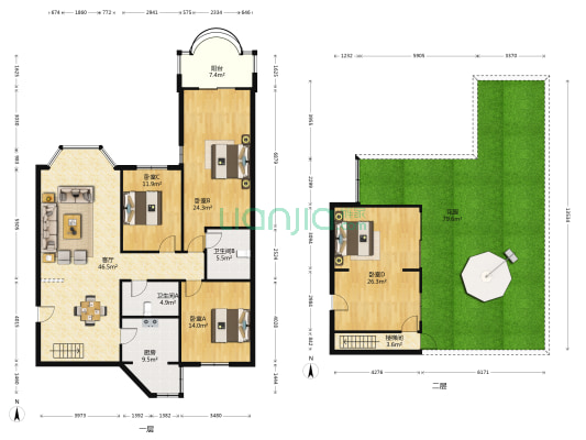 红星公寓 4室1厅2卫 141平方