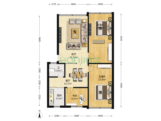 福星小区 3室2厅1卫 89平方