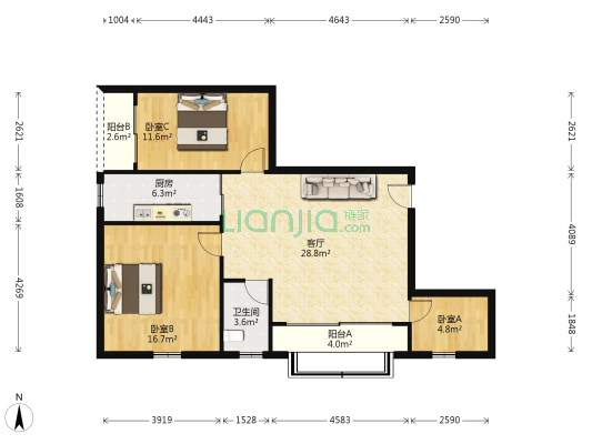 港湾家缘 3室1厅1卫 93平方