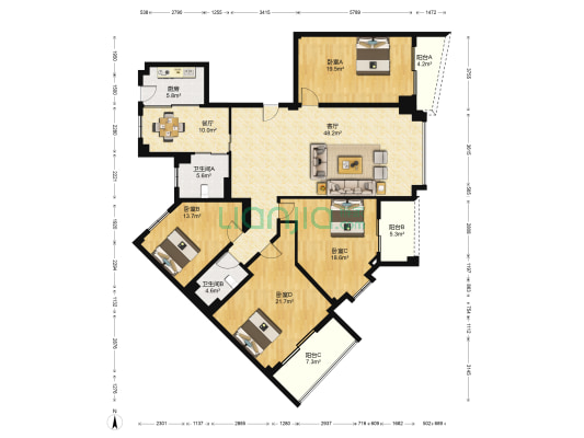 王家坞大厦 4室2厅2卫 210平方