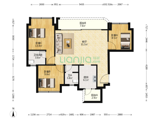 御璟悦来源鹭 3室1厅2卫 99平方