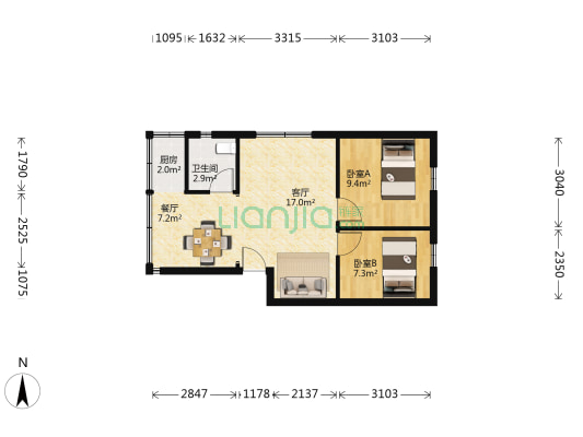 北站路沙涌北大围街 2室2厅1卫 54平方