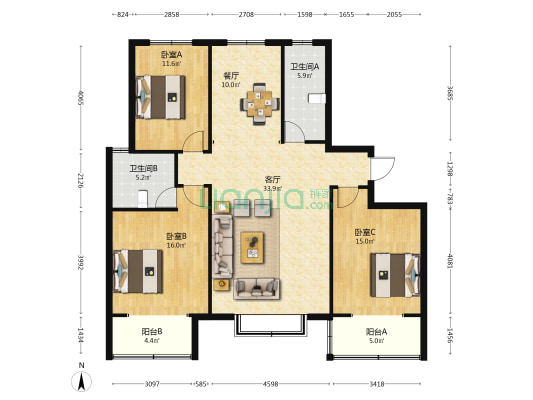旺峰合璧 3室2厅2卫 146平方