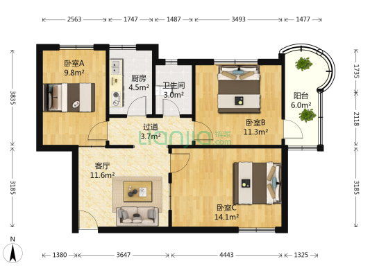 西环路南段8号 3室1厅1卫 75平方
