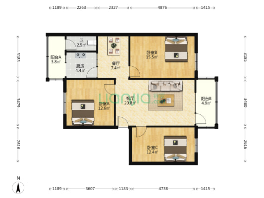 田心东路76号 3室2厅1卫 106平方