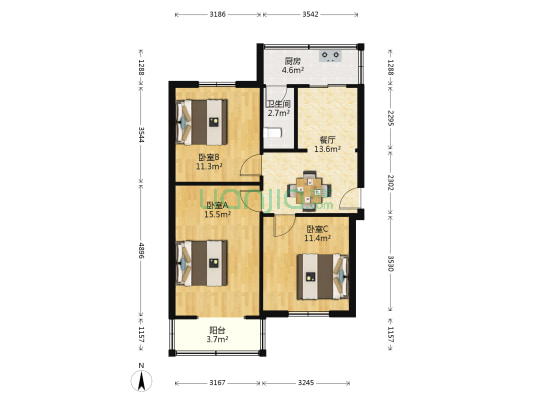万晟社区 3室1厅1卫 64平方