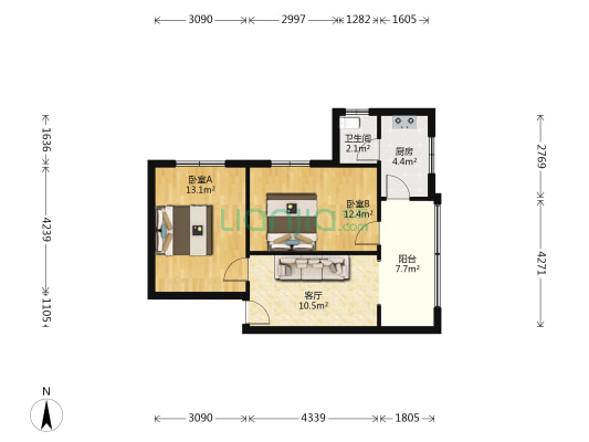 地矿局101地质工程队平安小区 2室1厅1卫 66平方