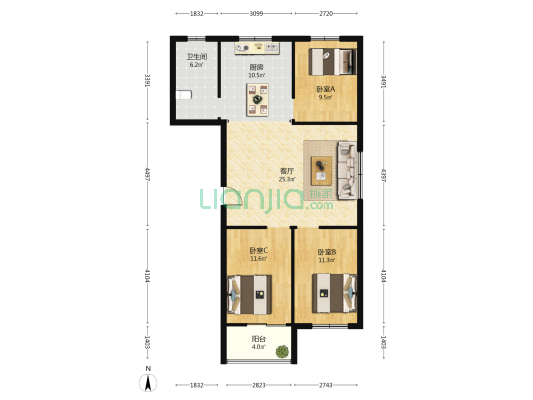 龙腾金都 3室1厅1卫 110平方