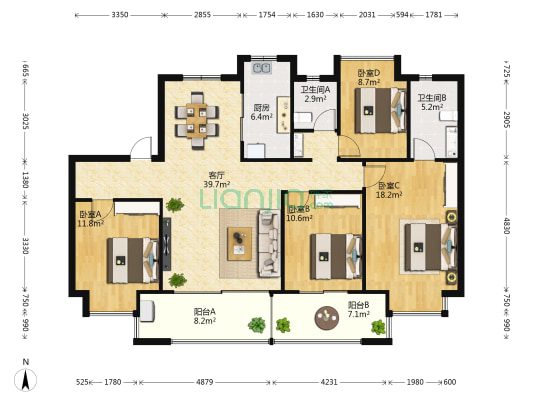 碧桂园南光城晨光和园 4室1厅2卫 143平方