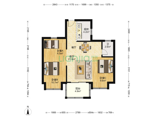 世茂三江理想城 3室1厅1卫 77平方