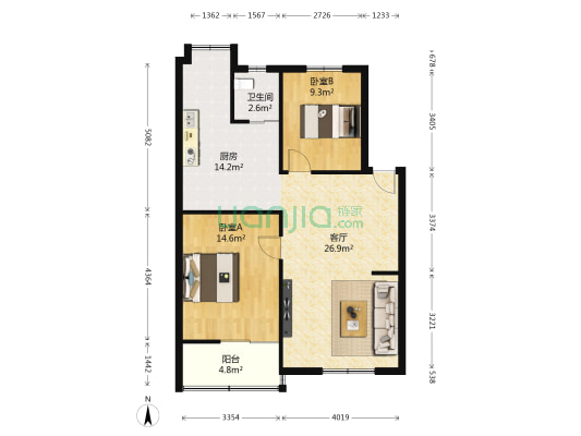 省旅游公司宿舍 2室1厅1卫 79平方