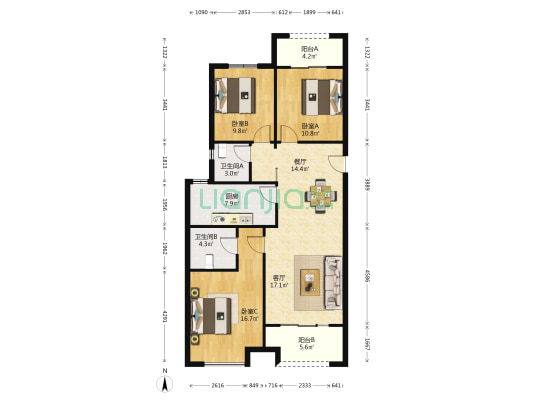 龙腾华府 3室2厅2卫 130平方