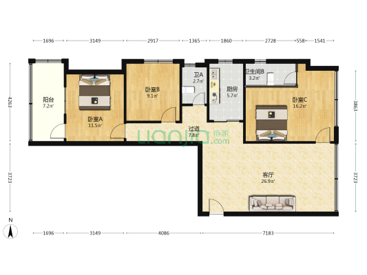 南三街一巷1号 3室1厅2卫 95平方