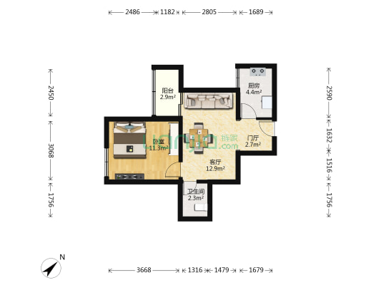 三里河北街3号院 1室1厅1卫 47平方