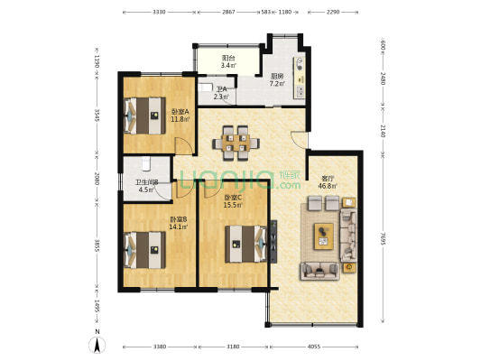 三湘芙蓉电器市场住宅 3室1厅2卫 126平方