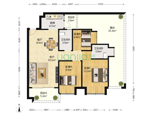隽园 3室2厅2卫 98平方